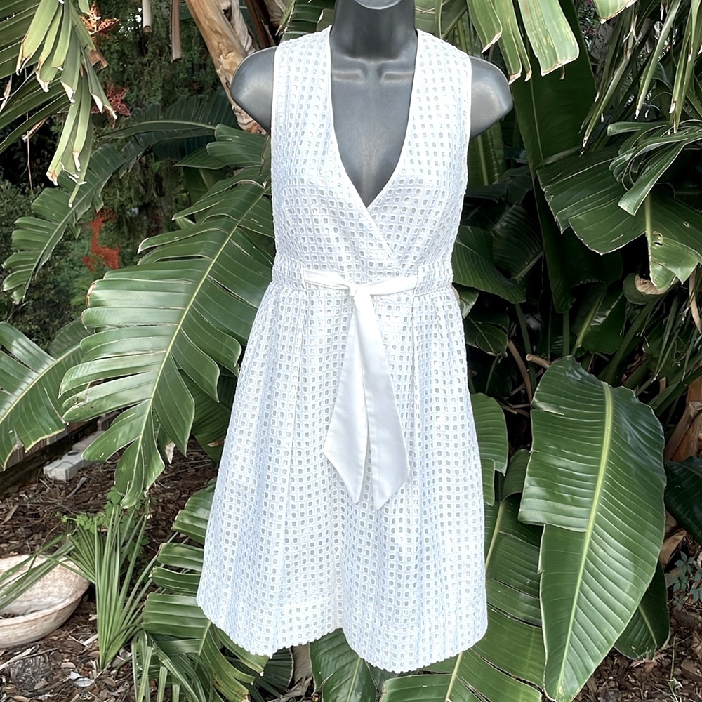 Calvin Klein silver lined eyelet lace fit, and flare dress